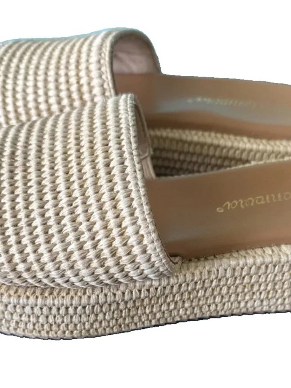 Platform Sandals Raffia Espadrilles Slip On Slides Summer Sz 6 Natural Beige